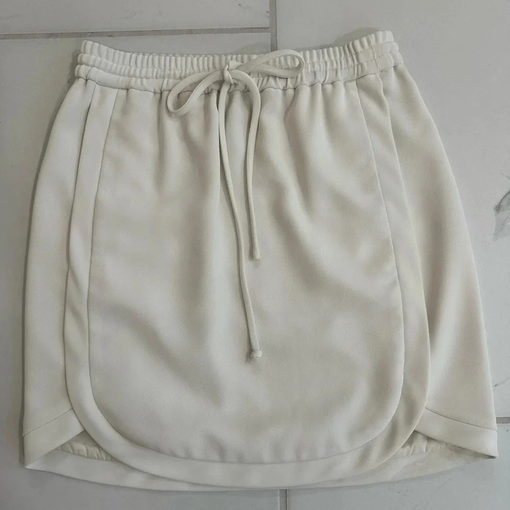 J.Crew Womens Drapey Double Twill Skirt 00 Ivory Mini Drawstring Pockets